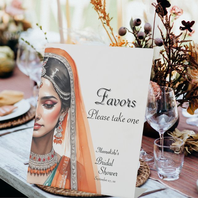 Expositor En L Novia en Lehenga Choli (Angled view indian hindu desi bridal shower mehendi and sangeet – Favors Pedestal Sign
)