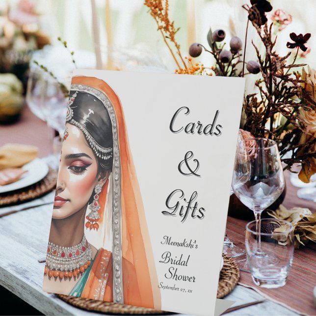 Expositor En L Novia en Lehenga Choli (Angled view south asian royal bollywood glam – Bridal Shower Cards and Gifts Pedestal Sign)