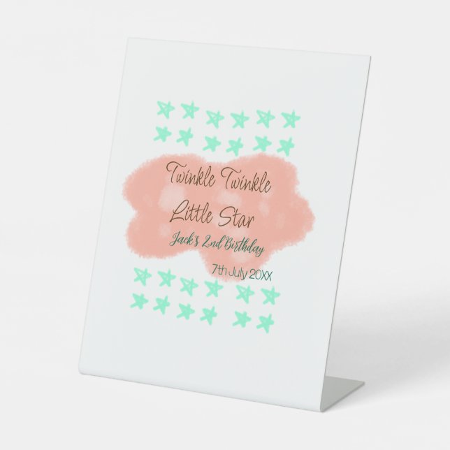 Expositor En L nubes naranjas gemelan pequeñas estrellas verdes (Anverso)