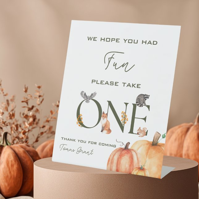 Expositor En L Nuestra pequeña calabaza Primer Favor de la Fiesta (Our Little Pumpkin First Birthday Party Favor Pedestal Sign)