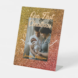 Expositor En L Nuestro primer año de foto purpurina rojo naranja 