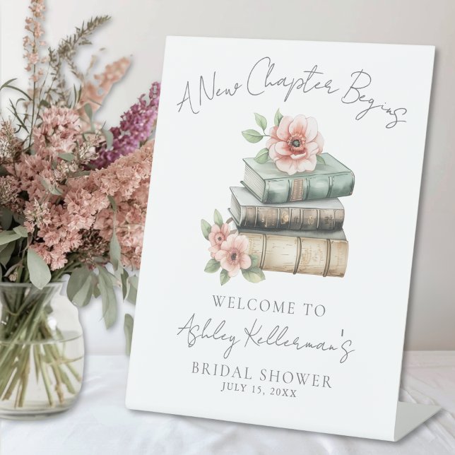 Expositor En L Nuevo Capítulo Floral Libro Bienvenida para Desped (New Chapter Floral Book Bridal Shower Welcome Sign)