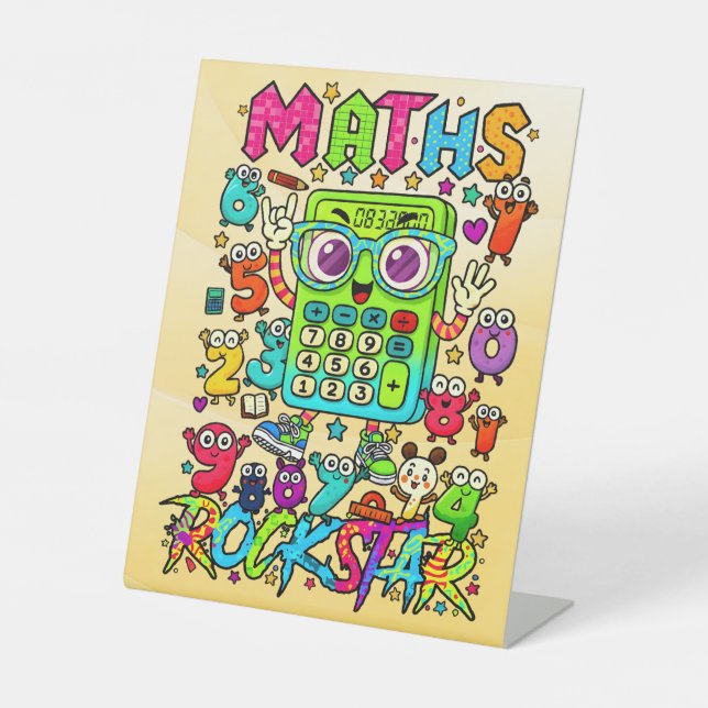 Expositor En L Number Day Maths Rockstar Pedestal Sign for School (Anverso)
