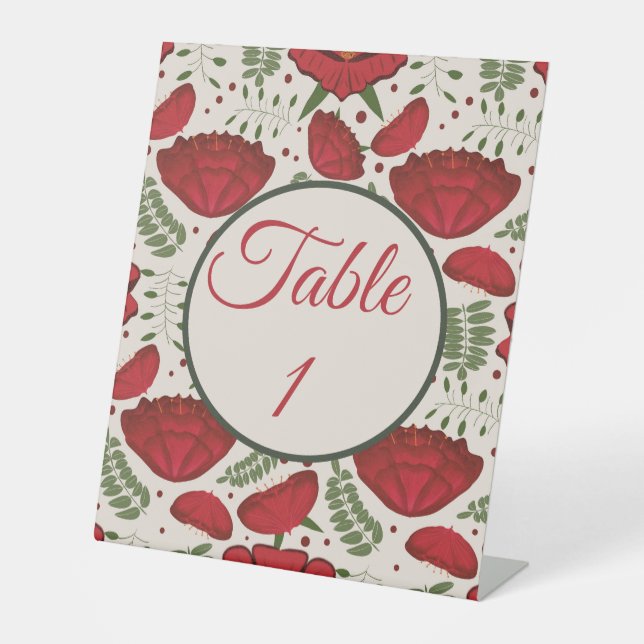 Expositor En L Número de mesa amapola roja de flor silvestre (Anverso)