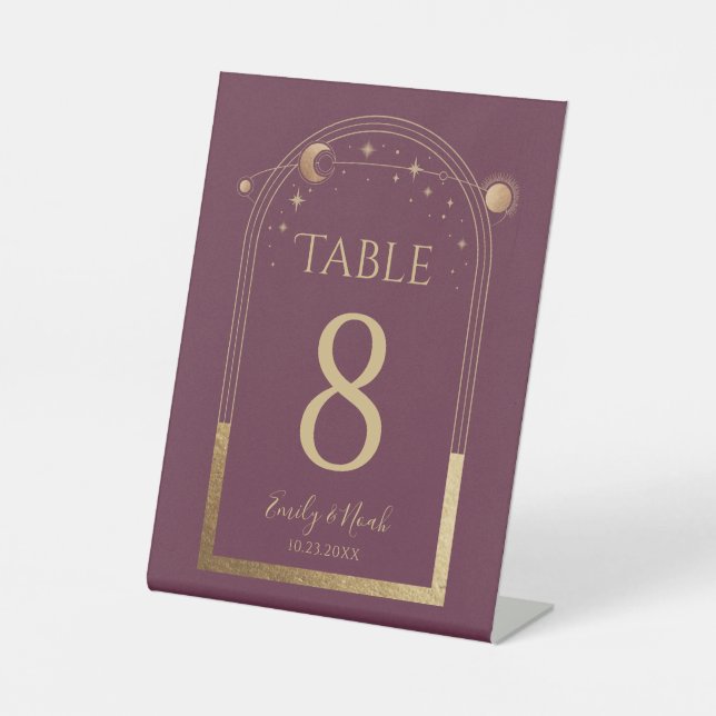 Expositor En L Número de mesa de boda celestial Plum Gold (Anverso)