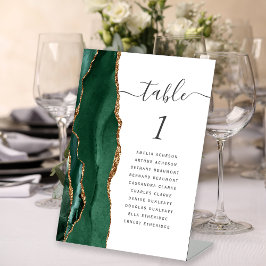 Expositor En L Número de mesa de boda de ágata dorada verde esmer