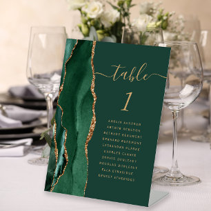 Expositor En L Número de mesa de boda de ágata dorada verde esmer