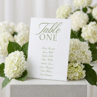 Expositor En L Número de mesa de boda elegante verde salvia y bla