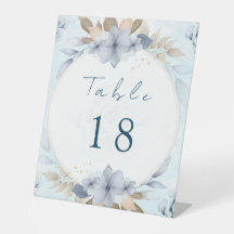 Número de Mesa de Boda Floral Azul Elegante | Impr
