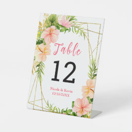 Expositor En L Número de mesa de boda floral de jungla tropical