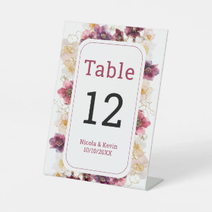 Expositor En L Número de mesa de boda floral Hellebore Borgoña