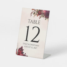 Número de mesa de boda otoñal botánico de Borgoña