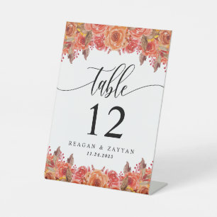 Expositor En L Número de mesa de boda otoñal floral rústico de ot