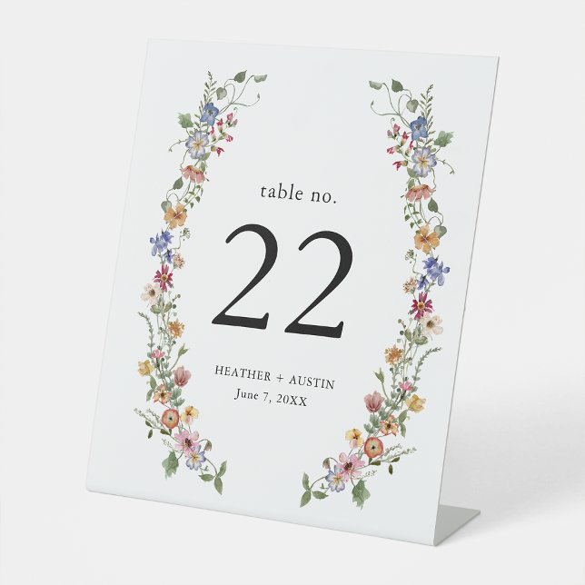 Expositor En L Número de Mesa Floral (Colorful Floral Table Number Pedestal Sign by Painted Paperie
)