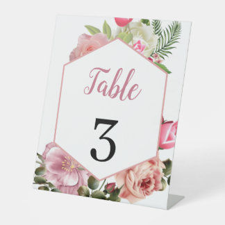 Expositor En L Número de mesa hexagonal floral rosa moderno y ele