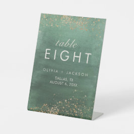 Expositor En L Número de tabla de acuarela moderna verde y dorada