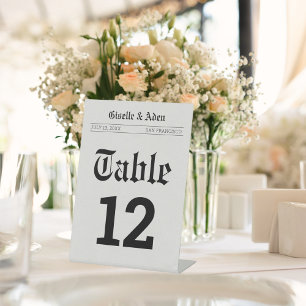 Expositor En L Número de tabla de Boda de periódico nostálgico