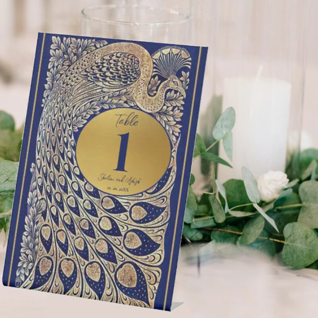 Expositor En L Número de tabla de Bodas indios Blue Gold Peacock (Subido por el creador)