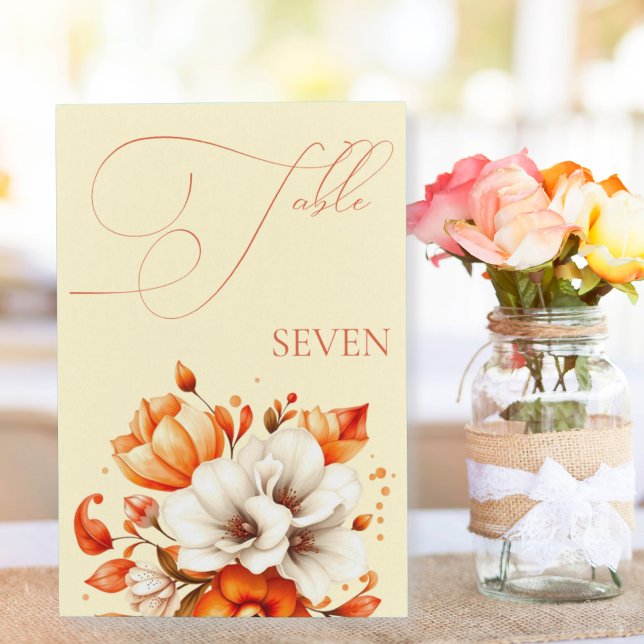 Expositor En L Número de tabla floral de hues de sol blandos (Soft Sunset Hues Floral Table Number Pedestal Sign)