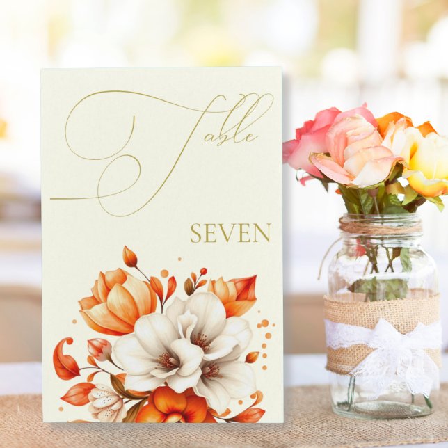 Expositor En L Número de tabla floral de marfil y oro (Ivory & Gold Floral Table Number Pedestal Sign)