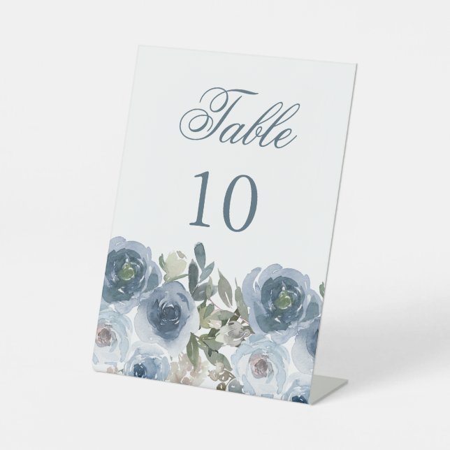 Expositor En L Números de mesa con flores azules para bodas (Anverso)