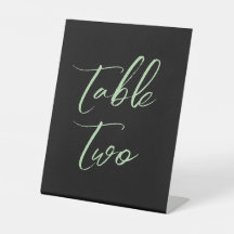 Números de mesa de boda elegantes verdes negros