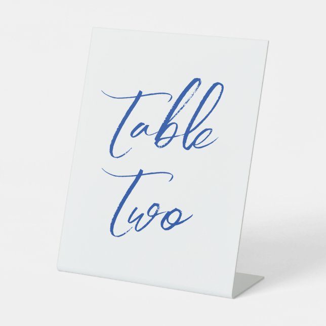 Expositor En L Números de tabla de bodas elegantes y azules (Anverso)