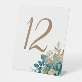 Expositor En L Números de tabla de Bodas florales verde azulados 