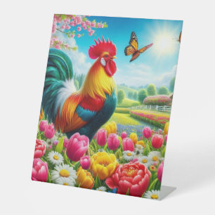 Expositor En L Obra de arte de gallos/gallos/gallinas con flores/
