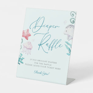 Expositor En L Ocean Animals Boy Baby Shower Diaper Raffle Rótulo