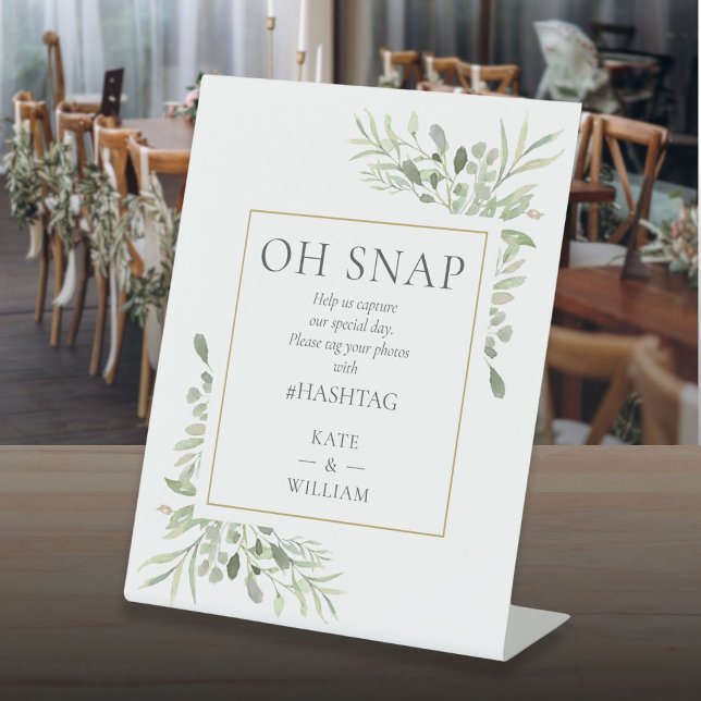 Expositor En L Oh Snap Boda Acuarela Verdor (Oh Snap Wedding Watercolor Greenery Pedestal Sign)
