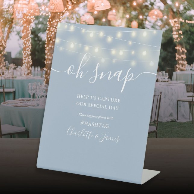 Expositor En L Oh Snap Boda String Luces Dusty Blue (Oh Snap Wedding String Lights Dusty Blue Pedestal Sign)