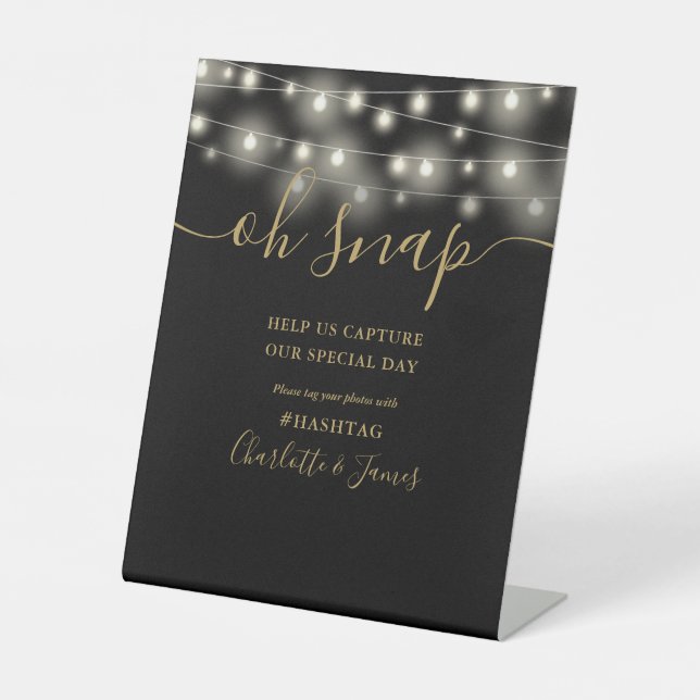 Expositor En L Oh Snap Boda String Luces Negro Y Oro (Anverso)