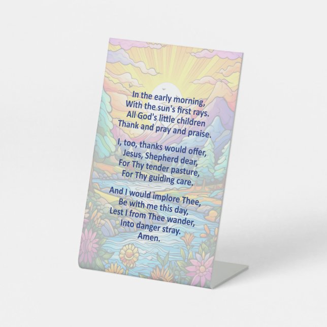 Expositor En L Oración matutina de un niño en letrero de pedestal (Anverso)