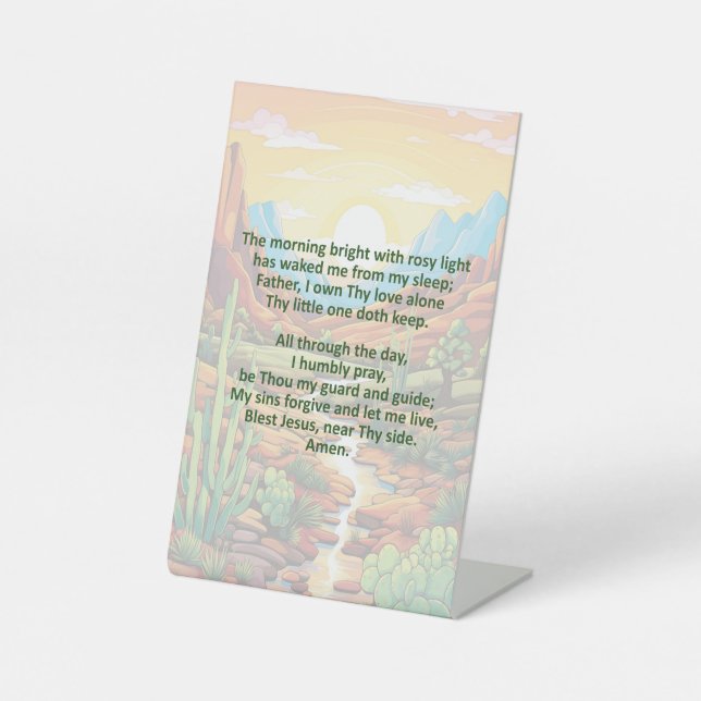 Expositor En L Oración matutina de un niño en letrero de pedestal (Anverso)