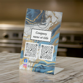 Expositor En L Oro azul y mármol blanco