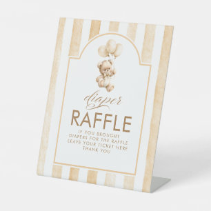Expositor En L Oso de la Rifa de Pañales Beige Rayas Shower de Be