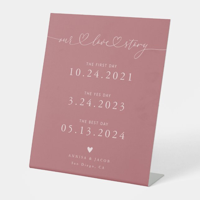 Expositor En L Our Love Story Hearts Pink Wedding Timeline (Anverso)