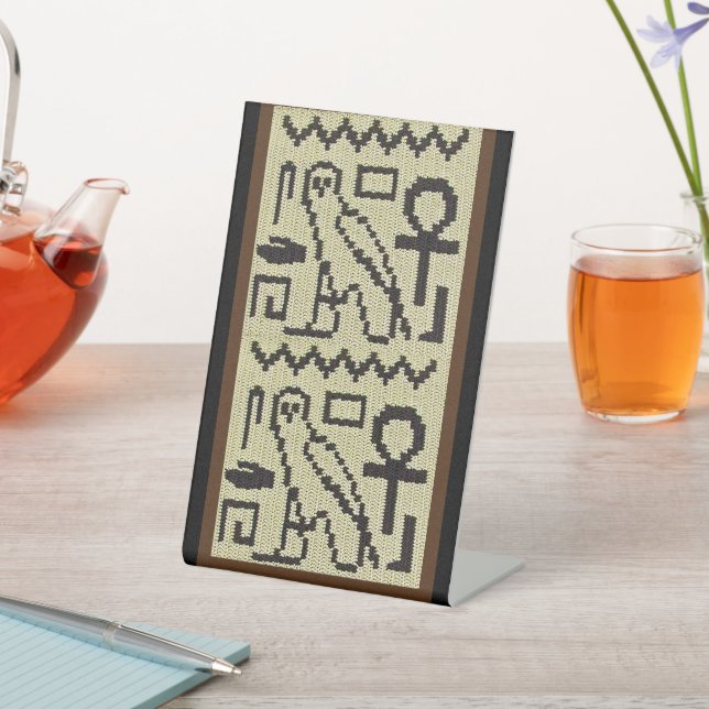 Expositor En L Owl Ankh Hieroglyphs Ecru Designer Crochet Print (In Situ)