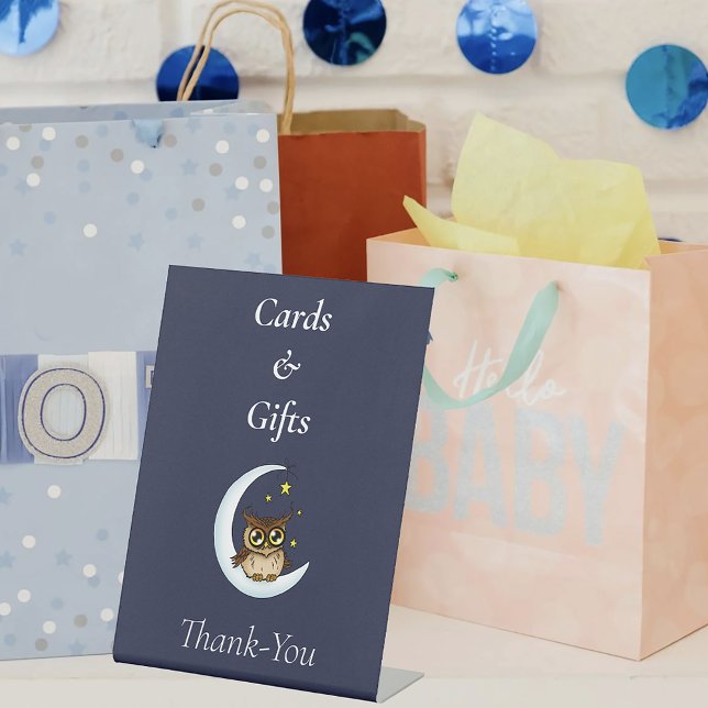 Expositor En L Owl Moon Blue Cute Stars Baby Shower (Subido por el creador)
