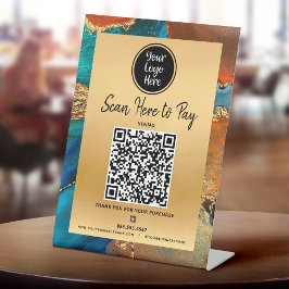 Expositor En L Paga Aquí Código QR Logo Oro Turquesa Naranja Ágat