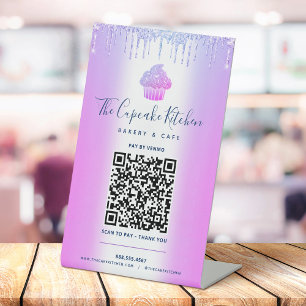 Expositor En L Paga aquí con código QR Cupcake Morado Brillante P
