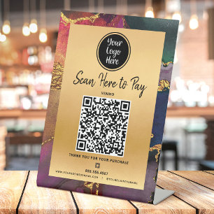 Expositor En L Pagar Aquí Código QR Logo Oro Púrpura Marino Ágata