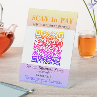 Expositor En L Pagar aquí con código QR personalizado señalando