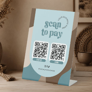 Expositor En L Pagar con escaneo 2 Códigos QR Groovy Retro Turque