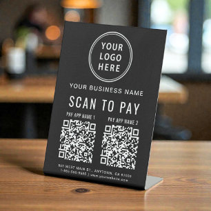 Expositor En L Pagar con escaneo a 2 códigos QR Logo Negro