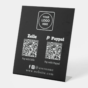 Expositor En L Pago con código QR negro Zelle PayPal logotipo p