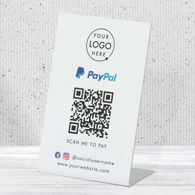 Expositor En L Pago de código QR de Paypal | Logotipo de escaneo  (Interactive "scan to pay” QR code cash wrap table signage for collecting digital payment by Paypal.)