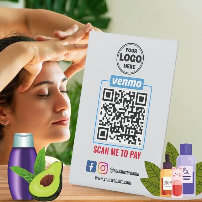 Expositor En L Pago de código QR de Venmo | Búsqueda inteligente  (Venmo QR Code Payment | Wight Scan to Pay Business Pedestal Sign)
