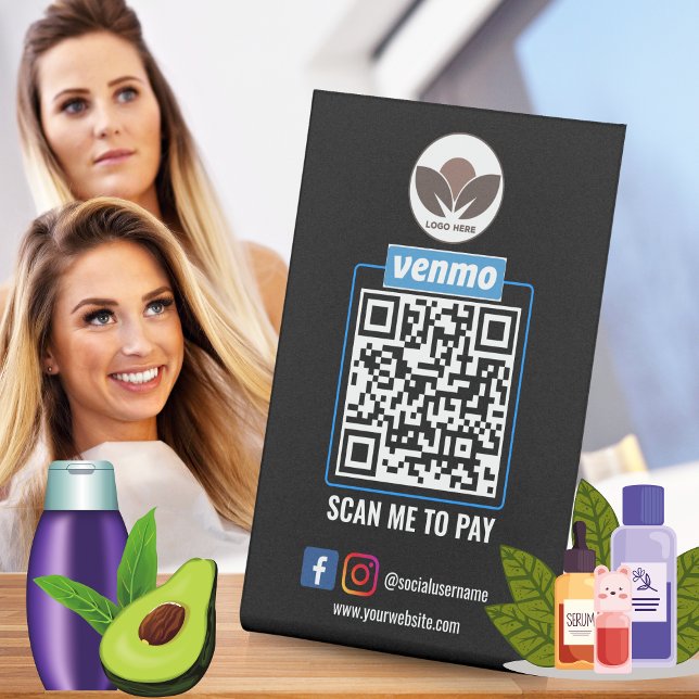 Expositor En L Pago de código QR de Venmo | Búsqueda inteligente  (Venmo QR Code Payment | Wight Scan to Pay Business Pedestal Sign)